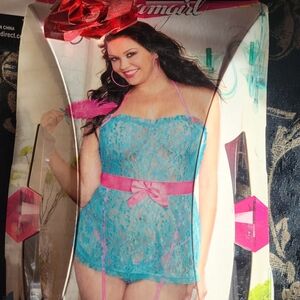 Plus Size Dreamgirl Lace Chemise - Blue and Pink